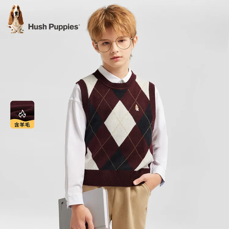 羊毛混纺针织背心 新款学院风 暇步士童装
