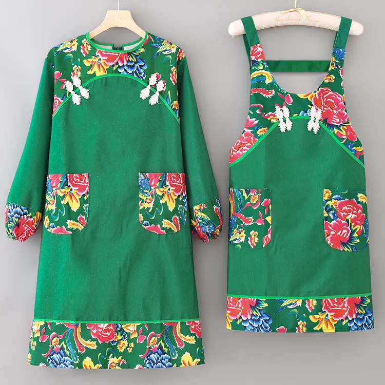 时尚东北大花围裙耐脏洋气中式复古罩衣餐饮店服务员工作服男女款