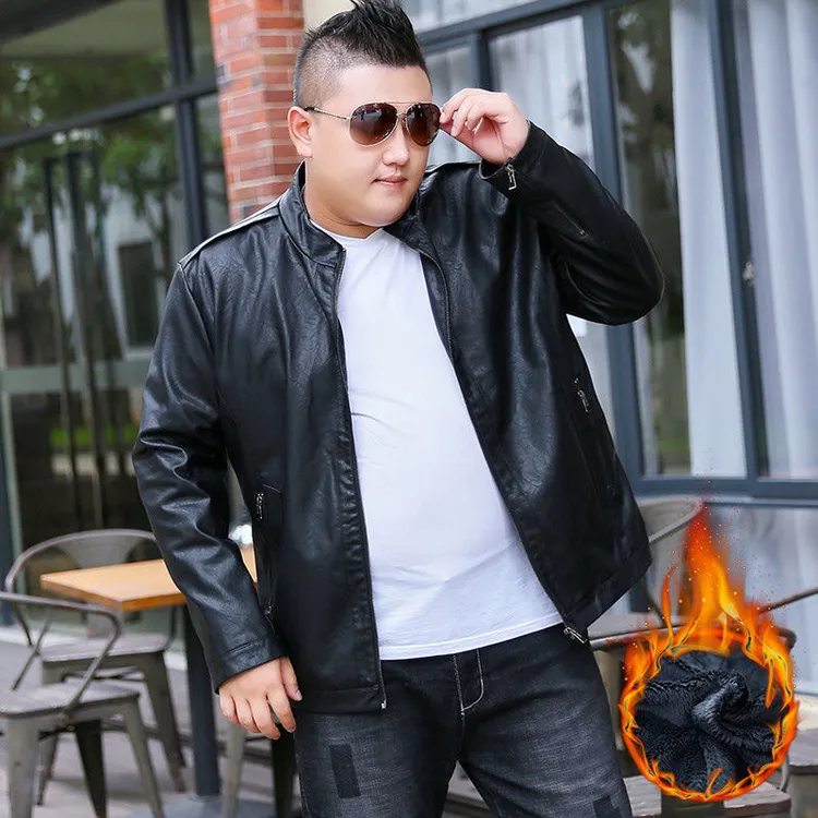 加肥加大皮衣男胖子宽松休闲立领机车大码男士皮夹克外套春秋加绒