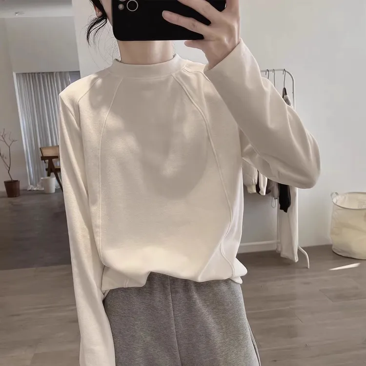 半高领双面德绒打底衫女春秋2025新款保暖加绒内搭设计感磨毛上衣