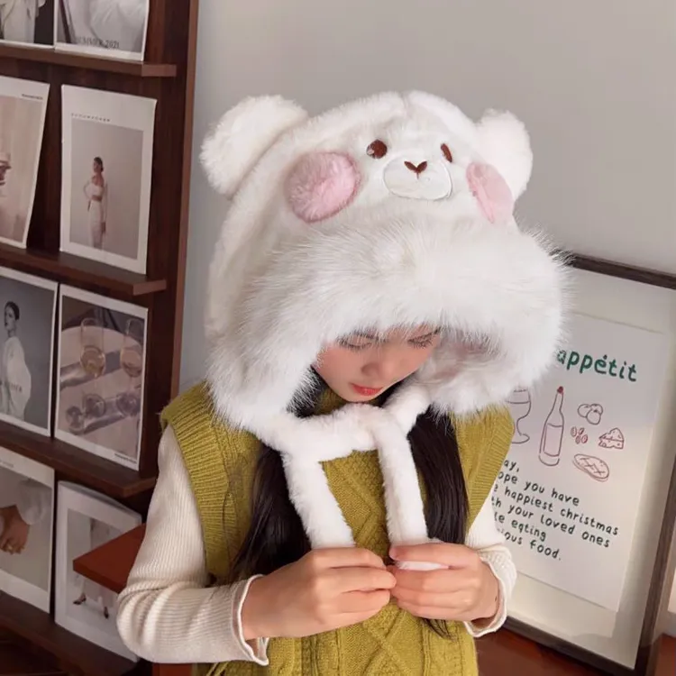 冬天儿童帽子加绒加厚宝宝保暖帽护耳可爱小熊秋冬季男女童毛绒帽