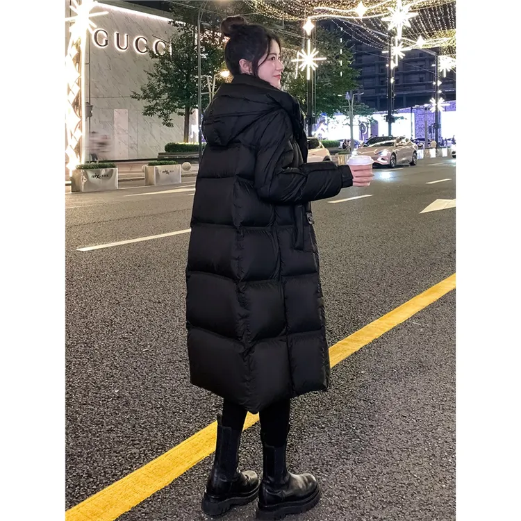 高端长款黑色羽绒服女2025新款冬季加厚宽松90白鸭绒保暖过膝外套