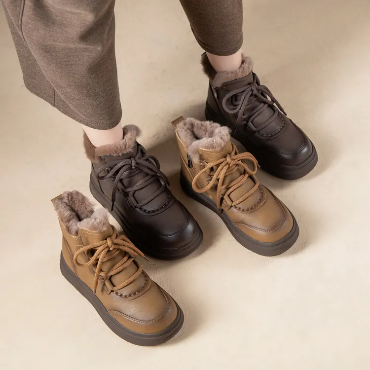 真皮软底保暖短女靴平底百搭休闲复古单靴女舒适防滑女靴时尚靴子