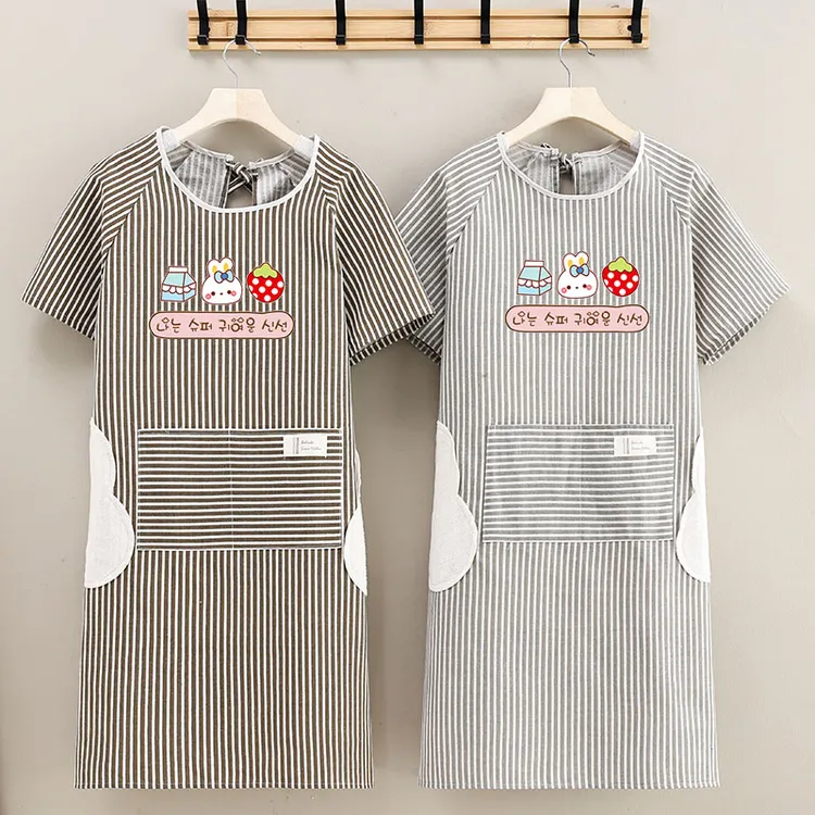 棉麻半袖围裙2024新款厨房家用做饭防油污透气上班餐饮专用定制字