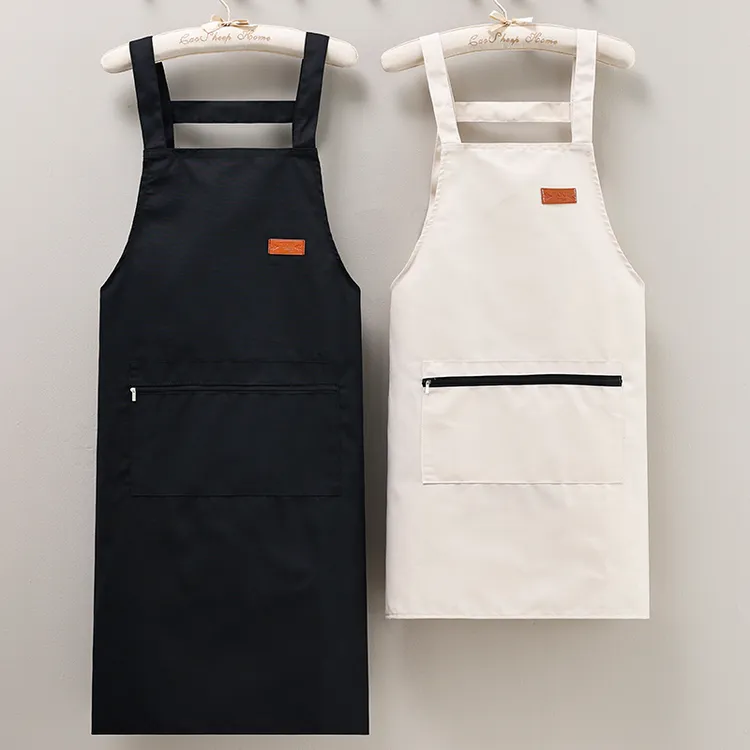 男女时尚帆布拉链兜围裙家用厨房做饭餐饮防油污耐脏工作服定制字