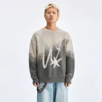 WaitingWave渐变慵懒风毛衣男女同款美式宽松休闲字母潮牌针织衫