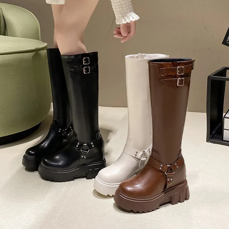 秋冬款超高跟不过膝长靴厚底内增高显瘦小个子高筒骑士靴 汐862
