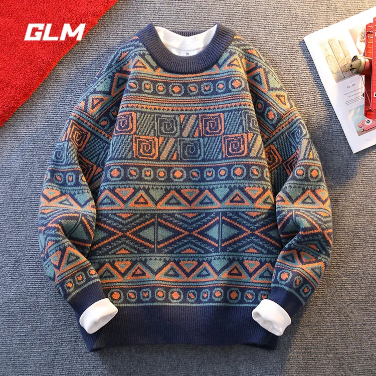 GLM秋冬新款青少年学生潮流保暖加厚舒适圆领宽松套头毛衣 男外套