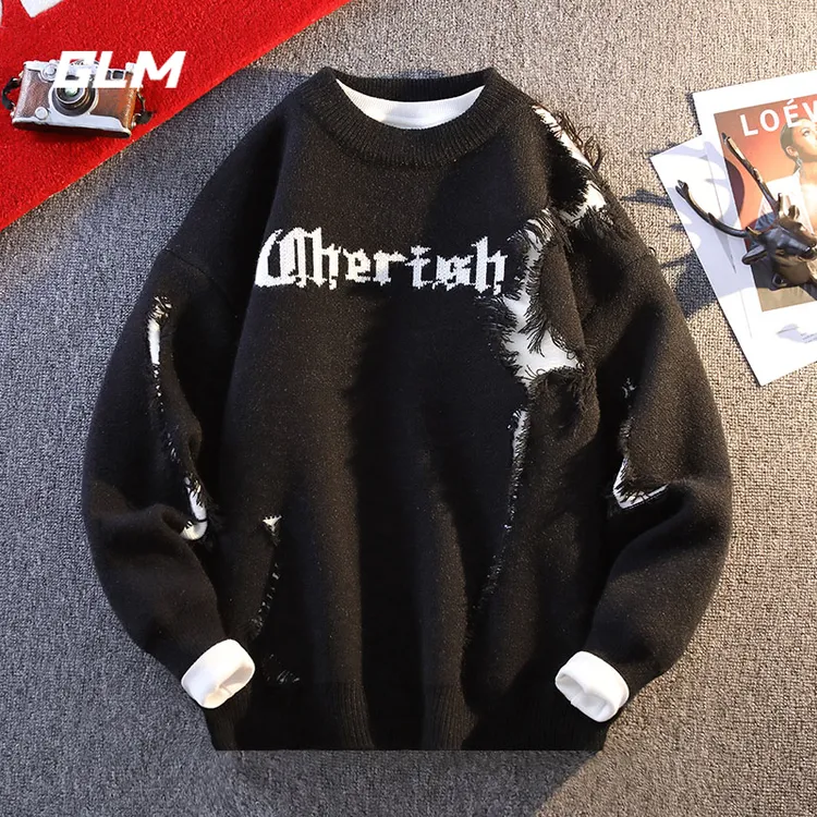 GLM秋冬季慵懒风圆领潮流休闲保暖宽松加厚春秋套头毛衣 男外套