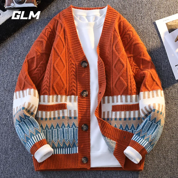 GLM秋冬季慵懒风开衫潮流保暖加厚休闲宽松纽扣春秋毛衣 男外套