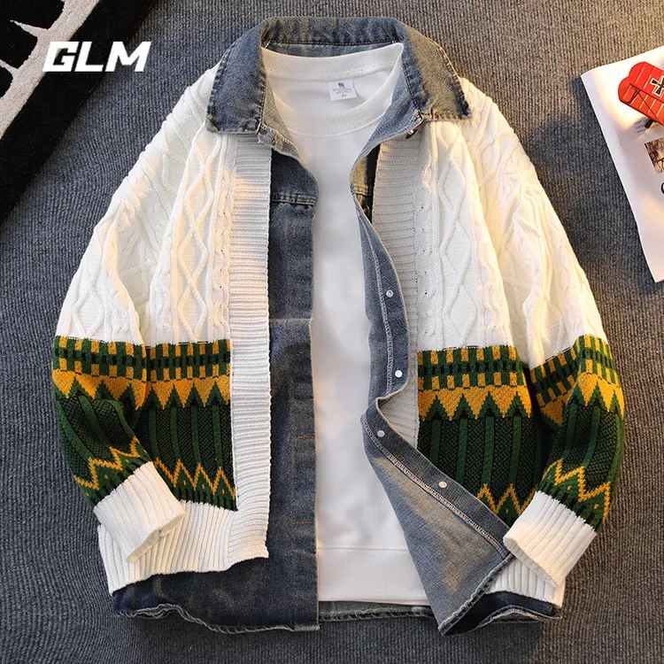 GLM秋冬青少年衬衫领假两件开衫保暖加厚休闲宽松套头毛衣 男外套