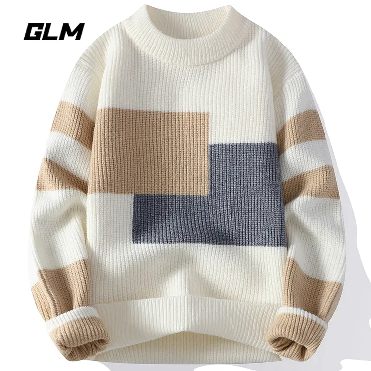 GLM秋冬新款青少年学生加厚保暖打底针织衫宽松套头毛衣 男外套