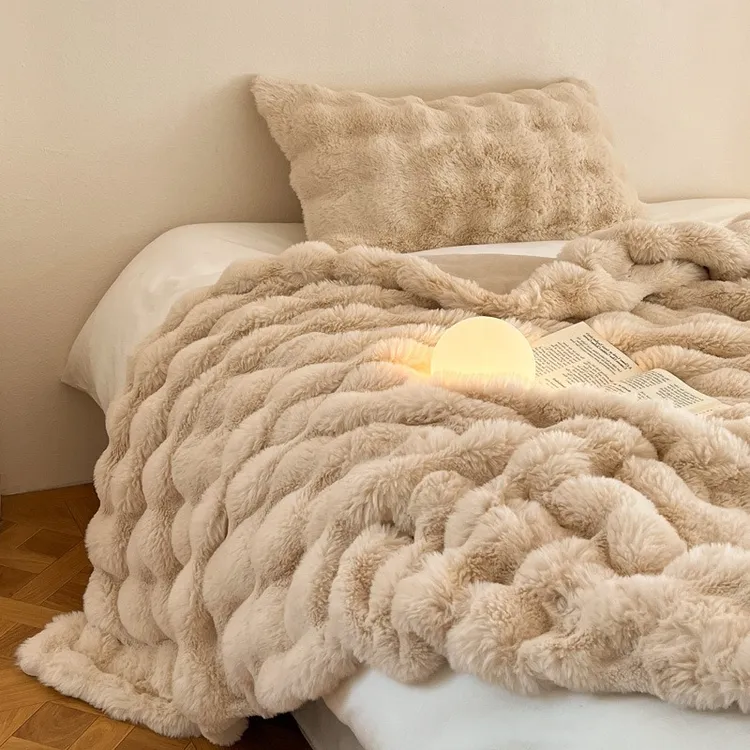 加厚双层秋冬双面盖毯纯色沙发毯家用in风简约绒毛毯休闲毯午睡毯