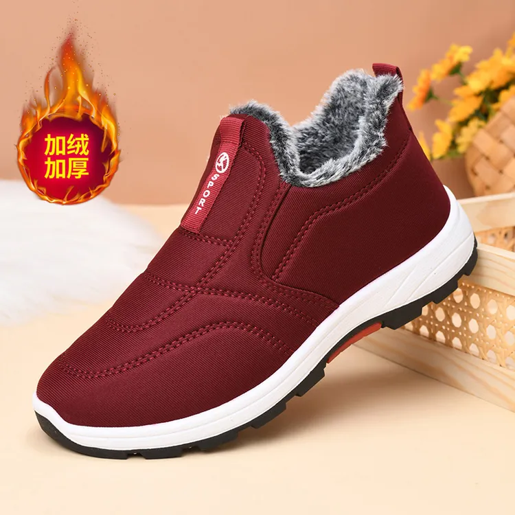 加绒保暖厚底棉靴女冬季新款高帮鞋运动休闲女棉鞋软底妈妈鞋