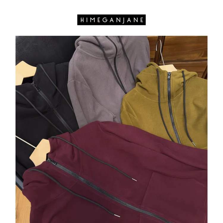 HIMEGANJANE 双面德绒+羊毛空气层秋冬保暖拉链帽衫百搭长袖62402