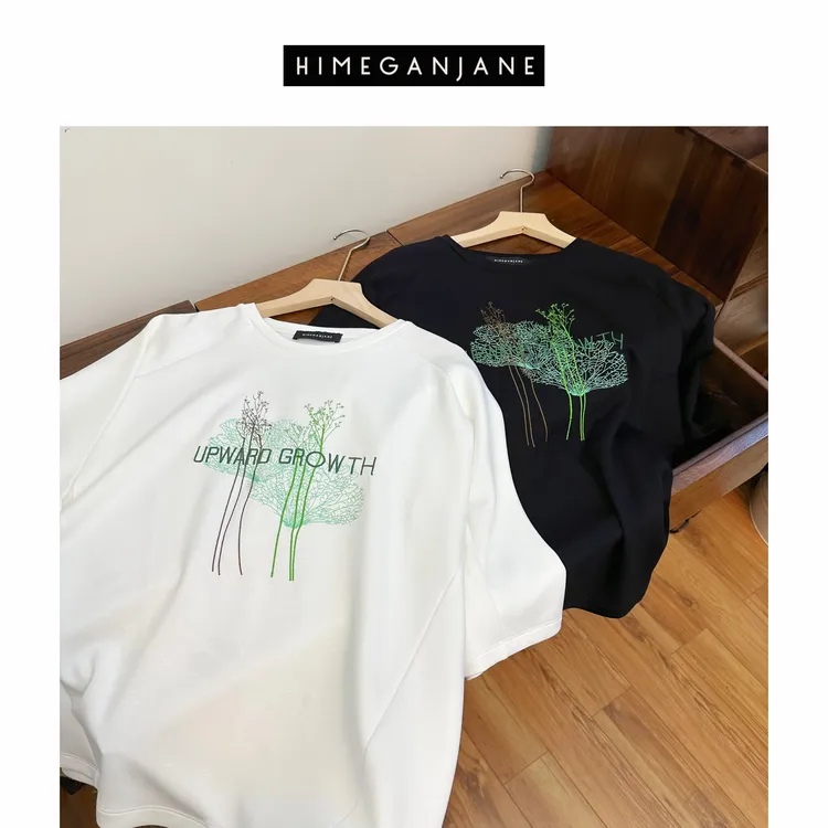 HIMEGANJANE 向上生长 青春阳光向上短袖T恤百搭圆领T 24807