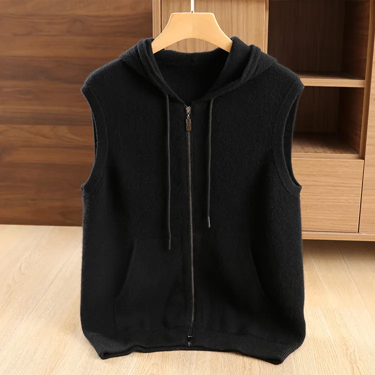 专柜正品】纯山羊绒500克莱卡纱新款美式无袖夹克马甲坎肩vintage