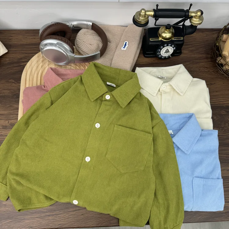 【静待秋风起】男女童衬衫韩范秋季中小大童蓝色休闲上衣儿童外套