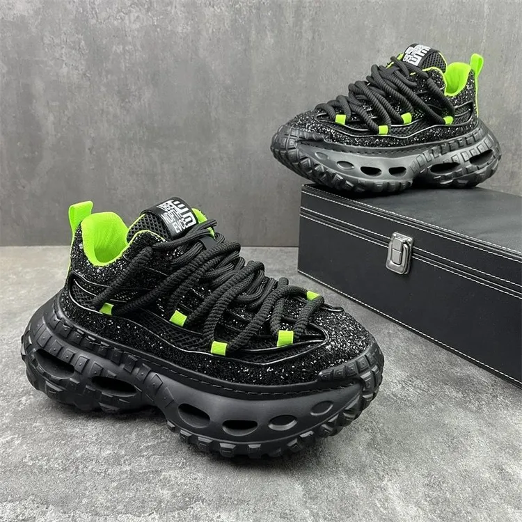2024夏季新款爆闪运动休闲潮流百搭潮男鞋时尚亮片增高老爹鞋透气