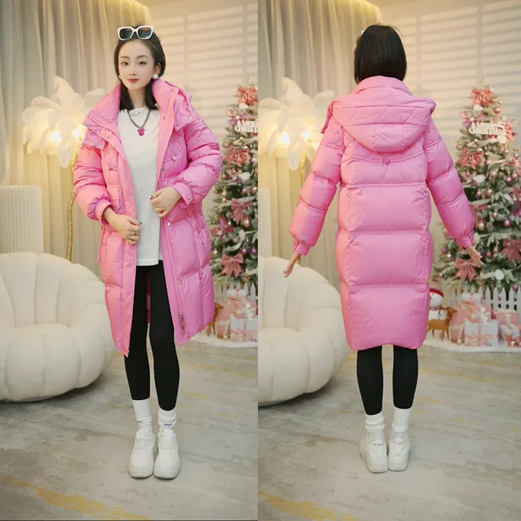 爆款羽绒服中长款2025年冬季新款白鸭绒连帽时尚韩版宽松加厚外套
