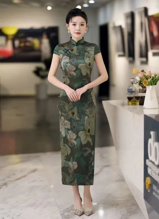 2024新款桑蚕丝旗袍复古风时尚修身旗袍裙