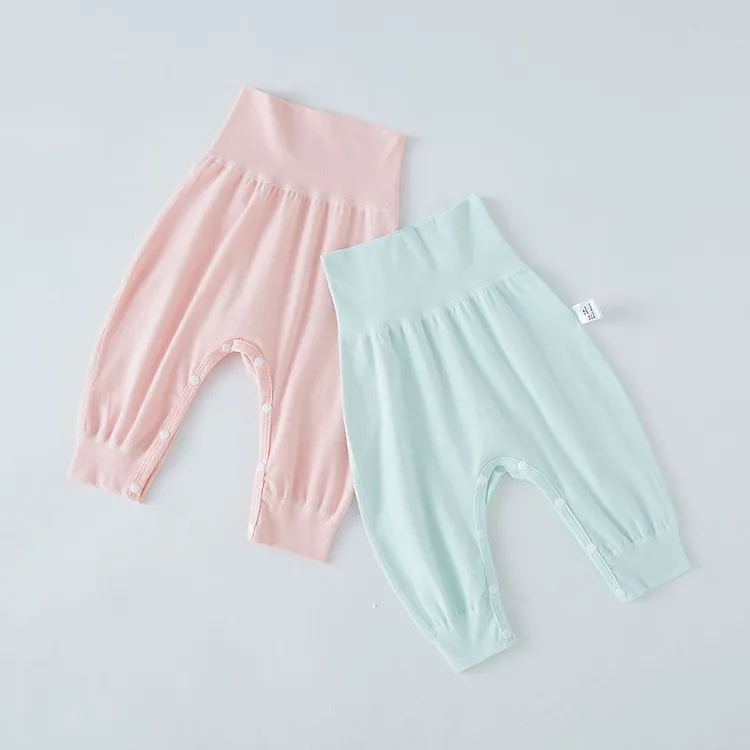 婴儿高腰护肚裤方便换尿不湿纯棉无骨秋裤宝宝大PP裤新生儿开裆裤