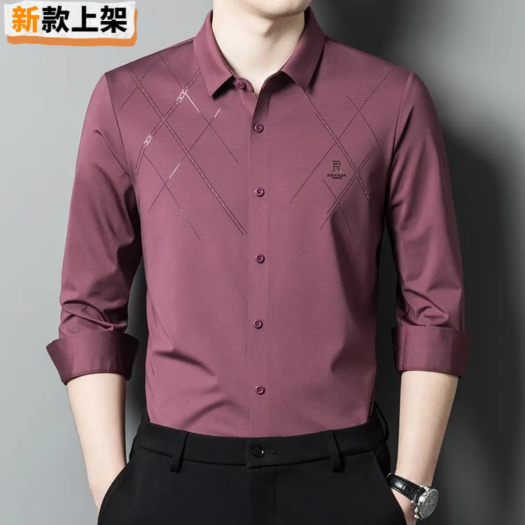 喜爸爸参加儿女婚礼红色衬衫男长袖冰丝春夏薄结婚礼服喜公公婚宴