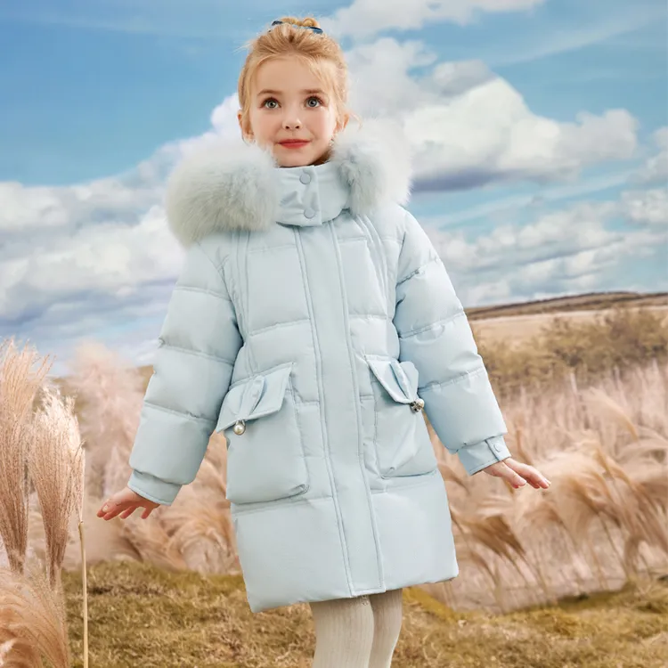 新款90白鸭绒女童羽绒服中长款儿童中大童冬装加厚外套韩版洋气