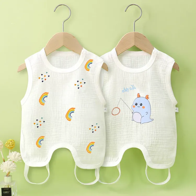 婴儿半背肚兜夏季薄款无袖纯棉纱布连腿护肚围新生宝宝连体衣背心