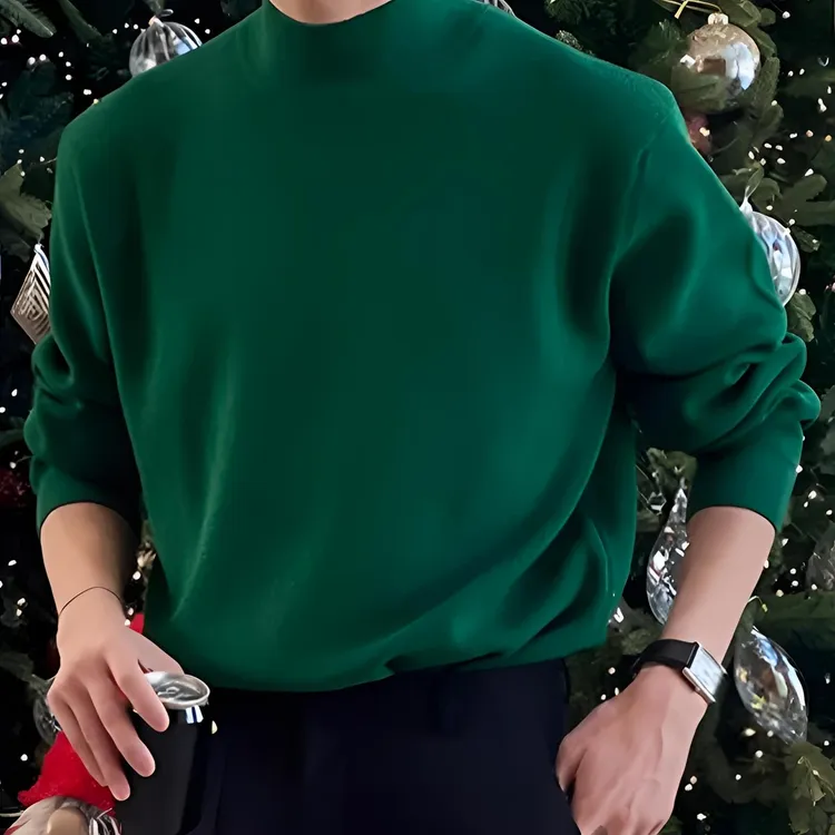 仓石一树时尚绿色长袖毛衣男士冬季新款慵懒风针织纯色毛线衣男款