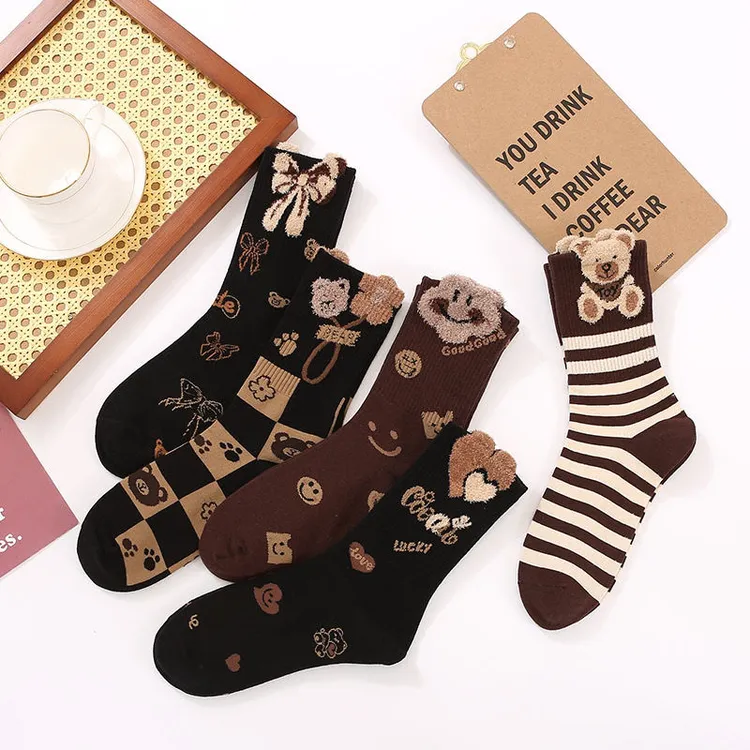 【新疆棉】冬款保暖条纹羽毛纱中筒袜吸汗防臭加厚韩版女袜长筒袜