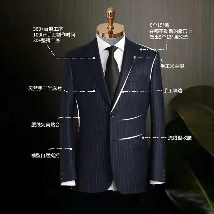 【深藏青条纹】100毛半麻工艺男士春秋西服商务/结婚（双开套装）
