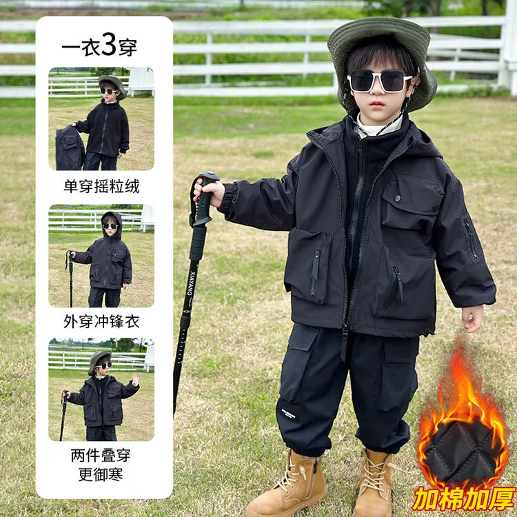 儿童装男童冲锋衣三合一加棉2025新款秋冬季外套洋气户外加绒加厚