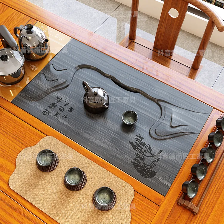 乌金石茶盘定制嵌入式大理石板茶桌中间空位内嵌式漏水面板盖更换