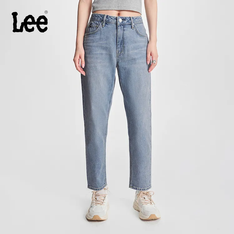 【413老爹裤】Lee新品413标准高腰小直脚浅蓝色女牛仔裤潮