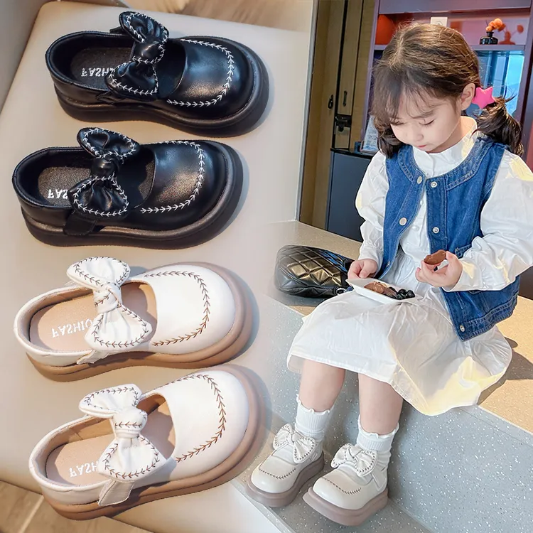 2025新款春季女童公主鞋单鞋儿童鞋子软底蝴蝶结豆豆鞋小女孩皮鞋