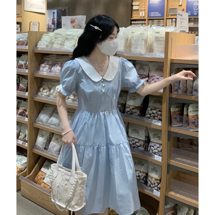 15岁女大童连衣裙娃娃领夏装学院风洋气12少女孩初中生过膝长裙子