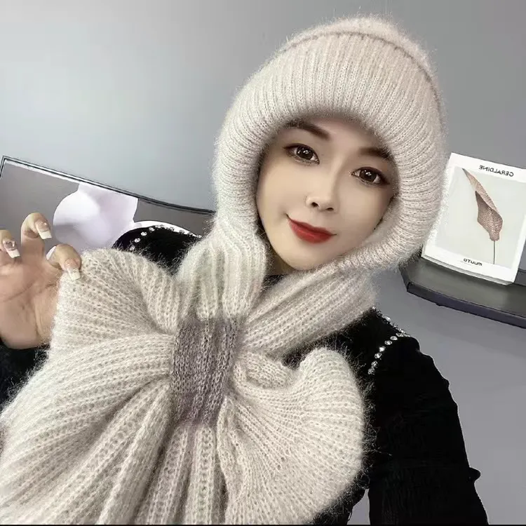 （反季）新款加绒保暖减龄风雪帽冬季围巾一体加绒加厚百搭显脸小