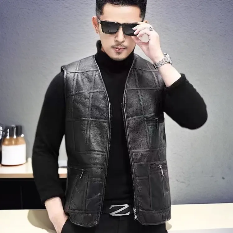 直接拍！男式实体版加厚 外羊皮内羊毛 不臃肿冬季 透气保暖马甲