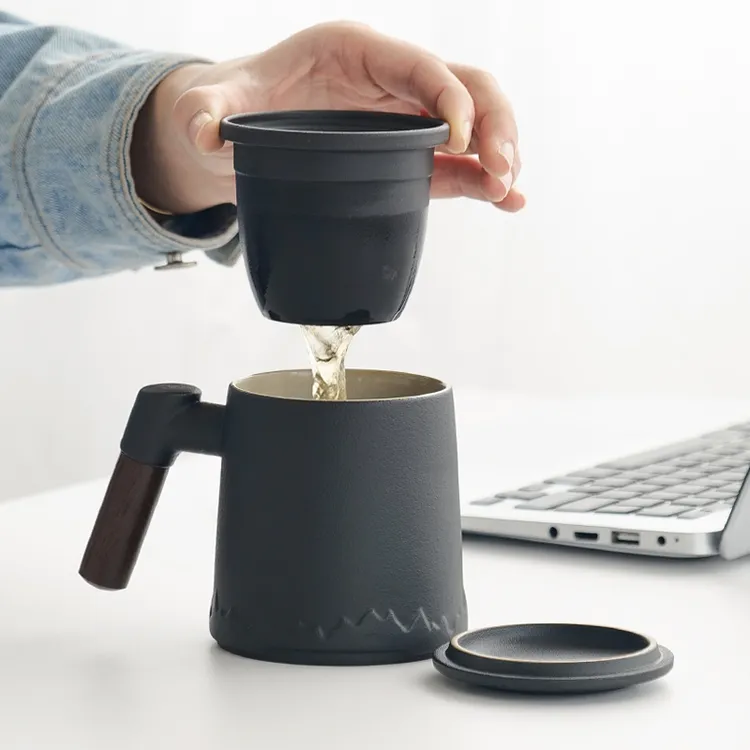 茶水分离泡茶杯子喝水大容量男女陶瓷杯办公室马克杯带盖过滤定制