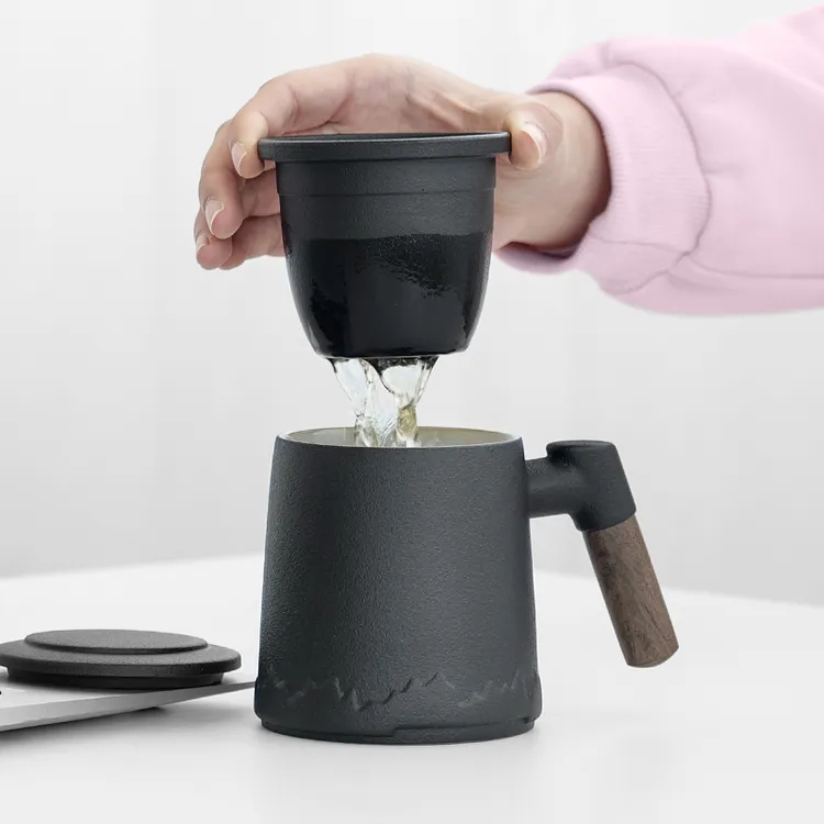 办公室茶水分离泡茶杯带盖过滤茶杯定制喝水大容量男女陶瓷喝茶杯