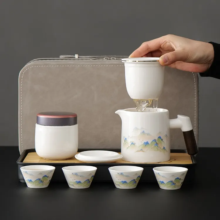 旅行一壶四杯白瓷茶具套装茶叶罐整套功夫茶具便携便携式茶具露营