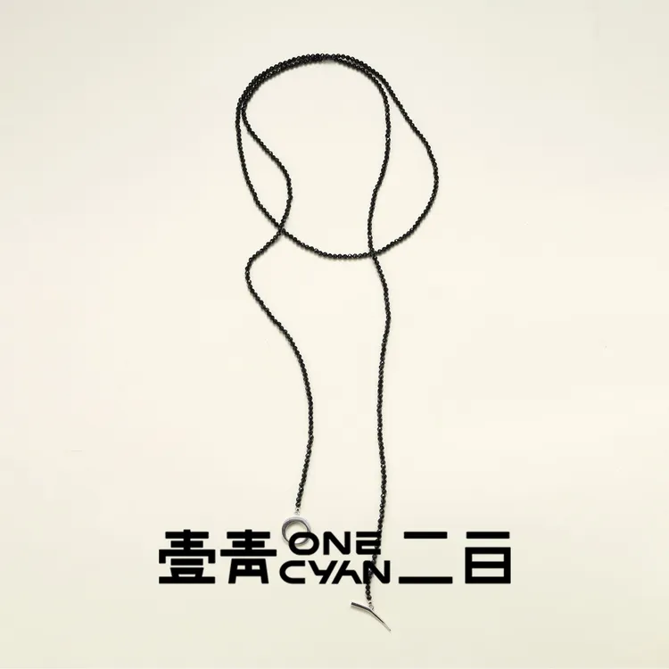 ONECYAN 吊坠925银 《野也》黑色石头纯银项链黑色长项链秋冬新款