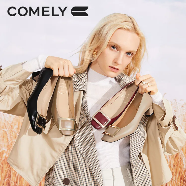 【方扣百搭单鞋】单鞋女粗跟方头气质方扣通勤高跟鞋舒适经典百搭