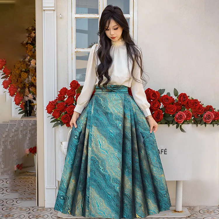 落九天【孔雀之翼】琥珀流金早秋汉服织金马面裙女显高显瘦百搭裙子