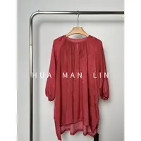 花滿林圆领捏褶阔版前短后长30MM提花真丝桑蚕丝上衣8262