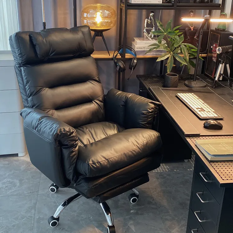 彻彻真皮老板椅家用舒服久坐电脑沙发椅可躺懒人靠背办公书房座椅