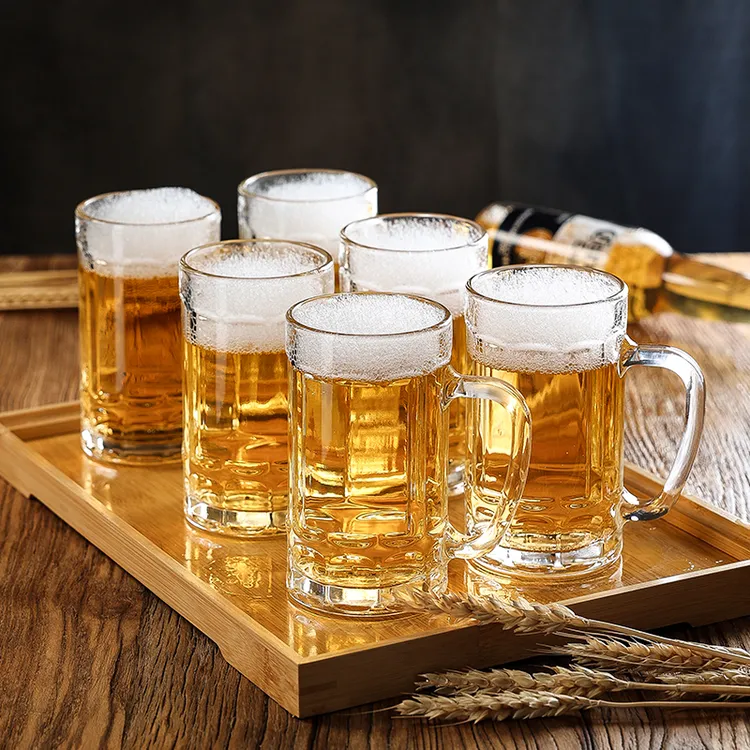 【青苹果】家用无铅玻璃大容量啤酒把杯扎啤杯六只装380ml