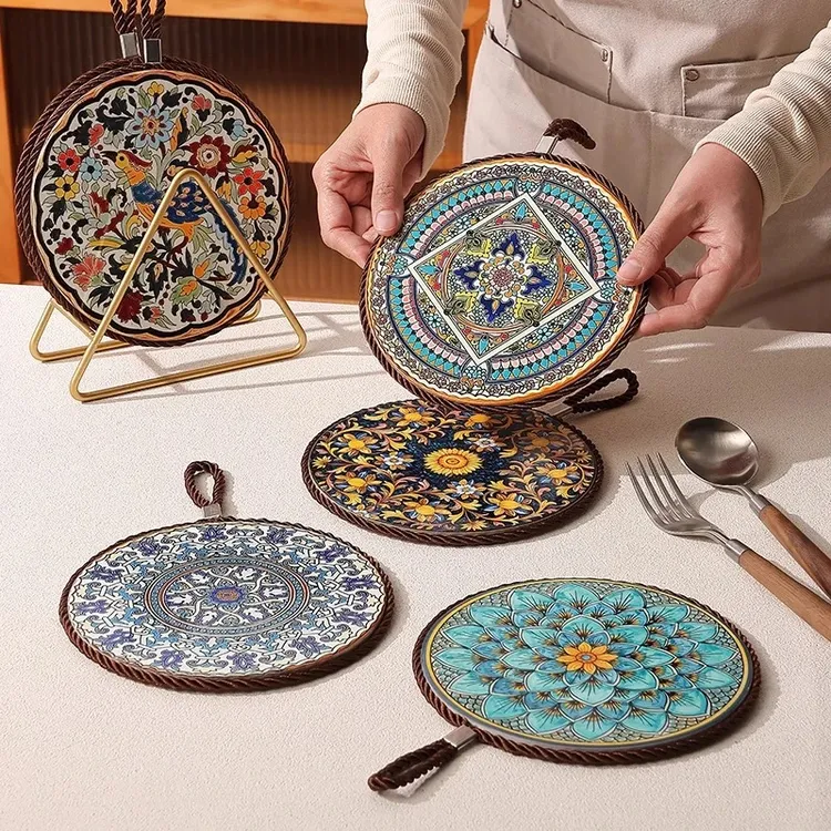 复古隔热垫耐高温砂锅防烫垫珐琅锅家用陶瓷新中式餐桌防滑餐盘垫