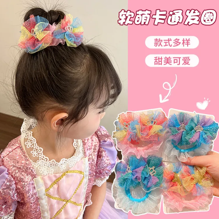 甜美皇冠网纱头绳女童发绳女孩扎丸子头发圈马尾皮筋发饰儿童头饰